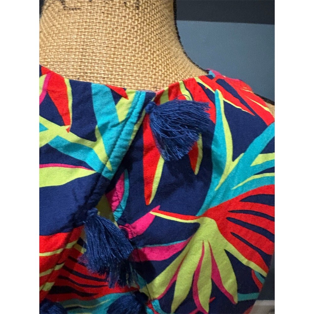 Escapada Living Sun Dress Womens M Tropical Palm Leaf Sleeveless Tassel - Picture 7 of 9